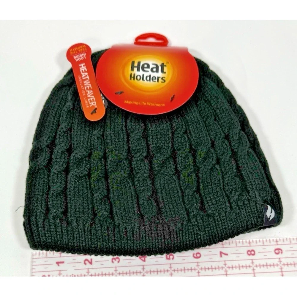 Heat Holders Thermal Beanie Womens One Size Green Cable Knit HeatWeaver HHL01517